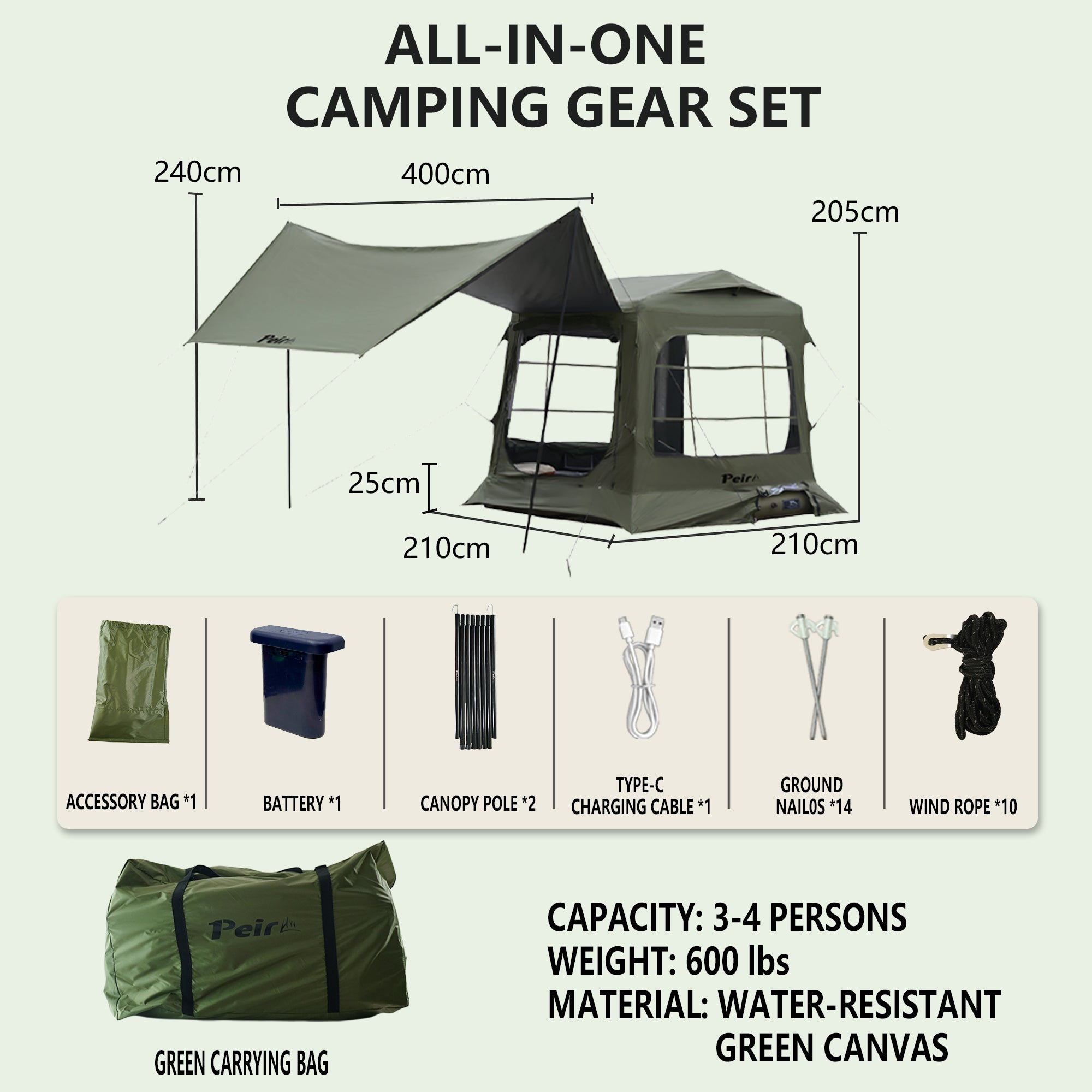 Peirhw Liberty Sleep 3–4 Person Inflatable Tent Bed